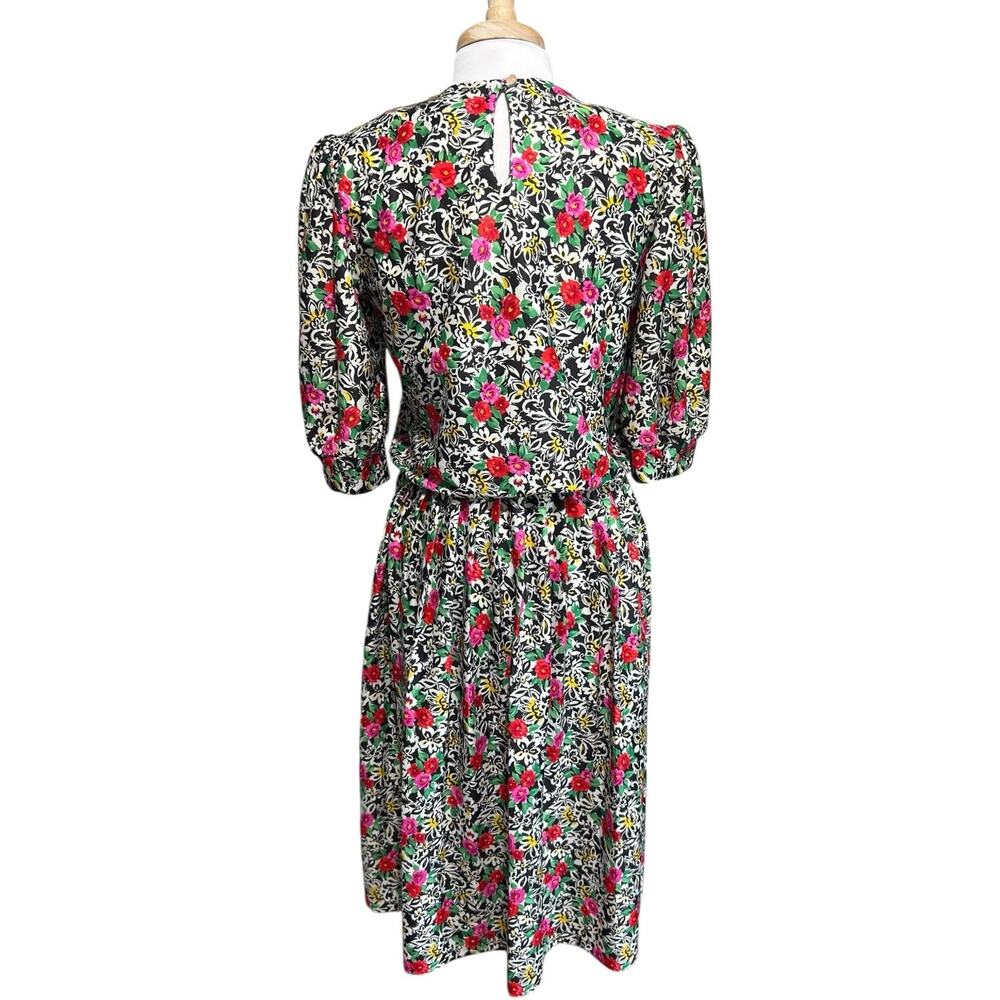 Vintage Dress Womens 12 Country Whimsy Lace Collar Cottagecore Floral Blouson - Picture 5 of 8